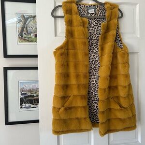 Faux Fur Mustard Vest with Leopard Lining